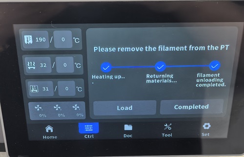 Unloading complete message